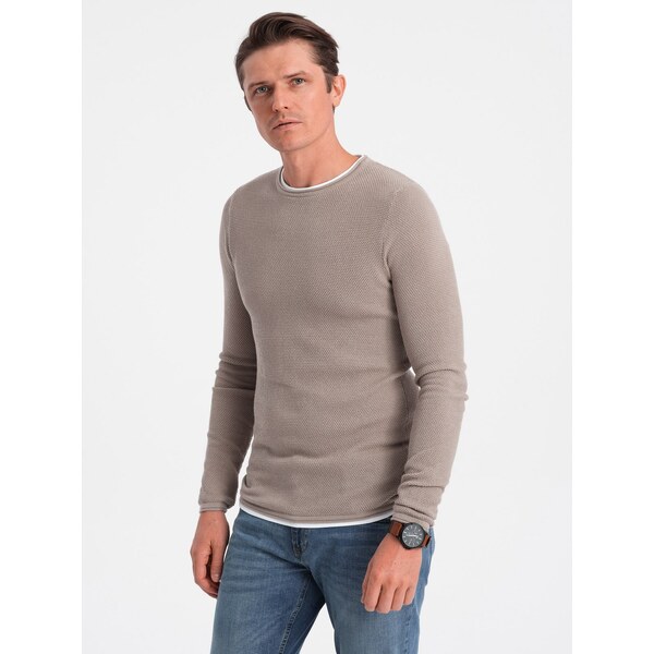 Ombre Mens cotton sweater with round neckline - cold beige 50555915