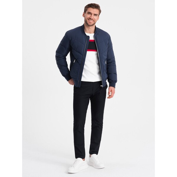 Ombre Mens quilted bomber jacket with metal zippers - navy blue 50562574