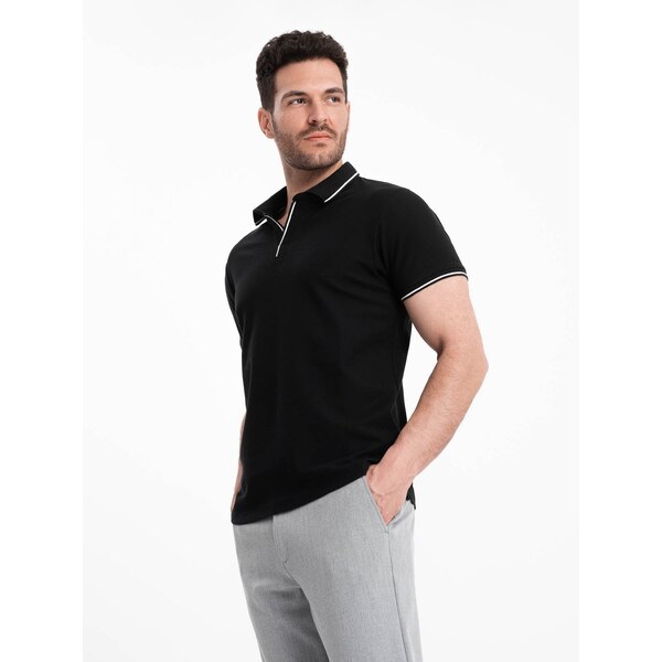 Ombre Mens pique knit polo shirt without buttons - black 57778486