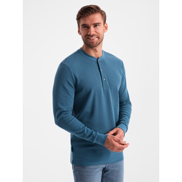 Ombre Mens waffle knit longsleeve fastened at the neck - blue denim 58145469