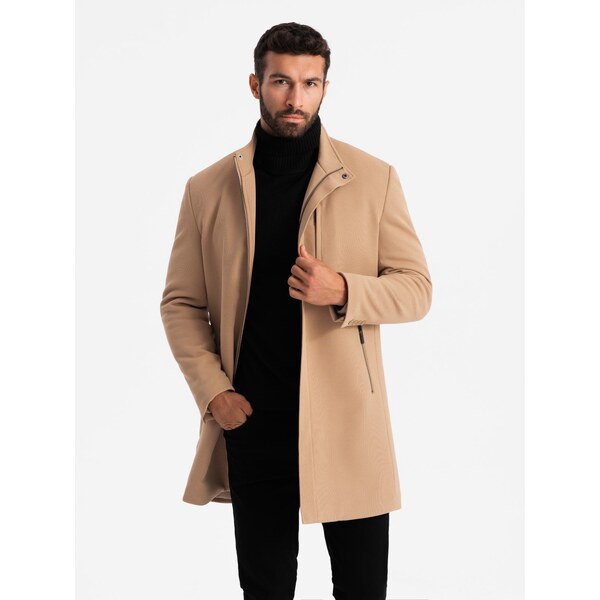 Ombre Structured fitted coat for men with high collar - light brown 64782494