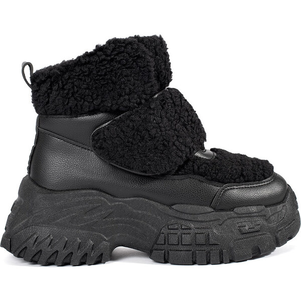 BASIC Čierne snehule na platforme s kožušinou typu baránok BL537P-B 58373032