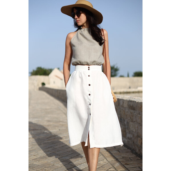 Lotika Linen Ľanová sukňa na gombíky 63334046
