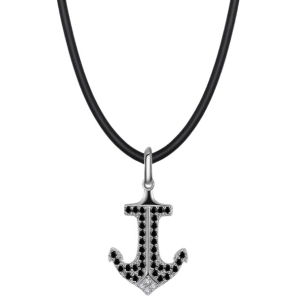 MAJYA Strieborný prívesok KOTVA s koženou čiernou šnúrkou 55 cm | 64582257
