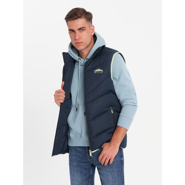 Ombre Mens quilted sleeveless jacket with neon accents - navy blue 64783065