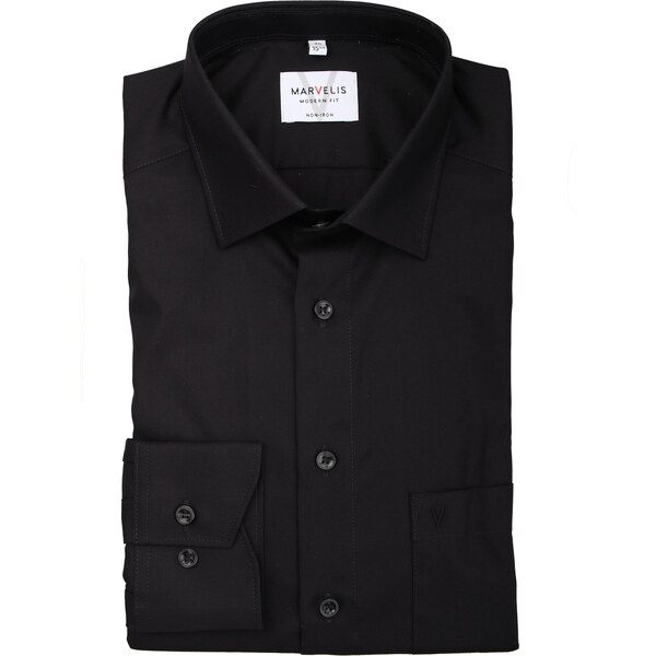 Marvelis Modern Fit pánska košeľa dlhý rukáv 100% popelín čierna 59687619