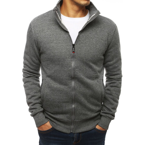 Dstreet Pánska mikina na zips bez kapucne šedá BX4109 - výpredaj 67027617