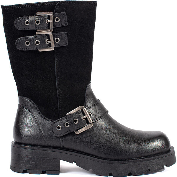 BASIC Čierne kožené dámske členkové topánky na platforme zdobené 58402865