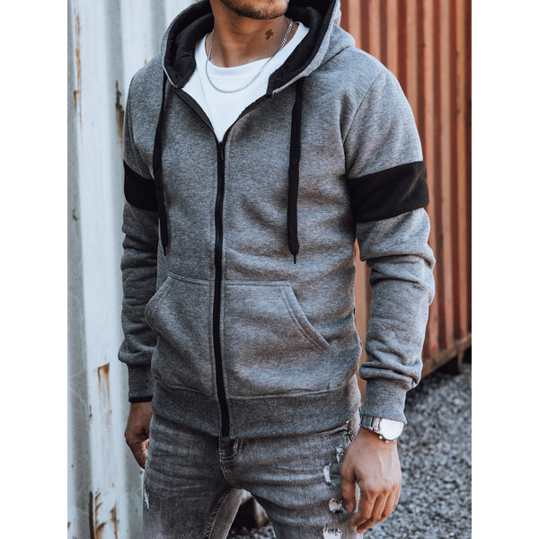 BASIC Pánska tmavosivá mikina s čiernymi pruhmi na rukávoch BX5816 59689648