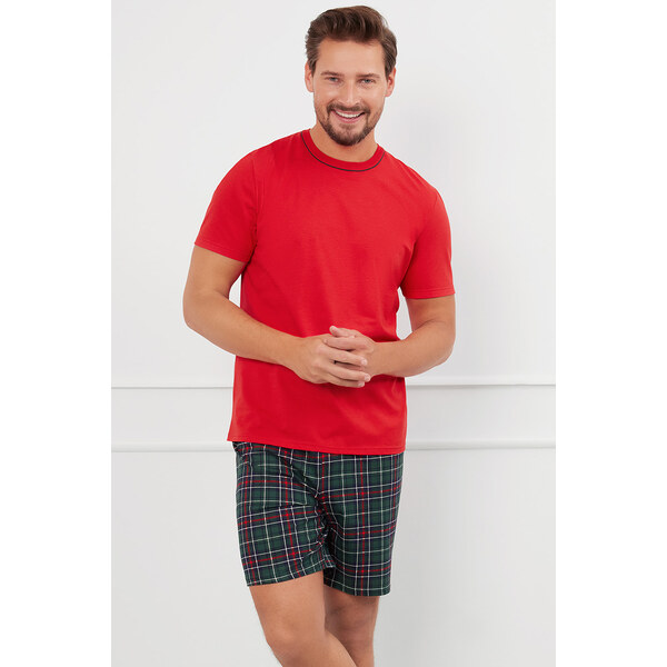 Italian Fashion Vianočné pánske pyžamo krátke Fogo mega soft červené, 59692387