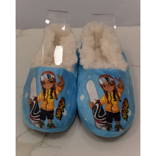 PERSAIL Detské modré plyšové papuče HIPHOP SNOWBOARD 32-35 59705143