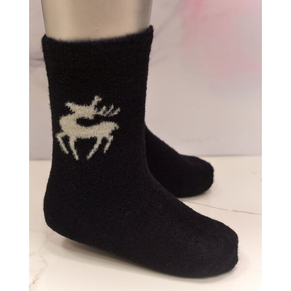 PERSAIL Kašmírové čierne ponožky s motívom jeleňa 59705150