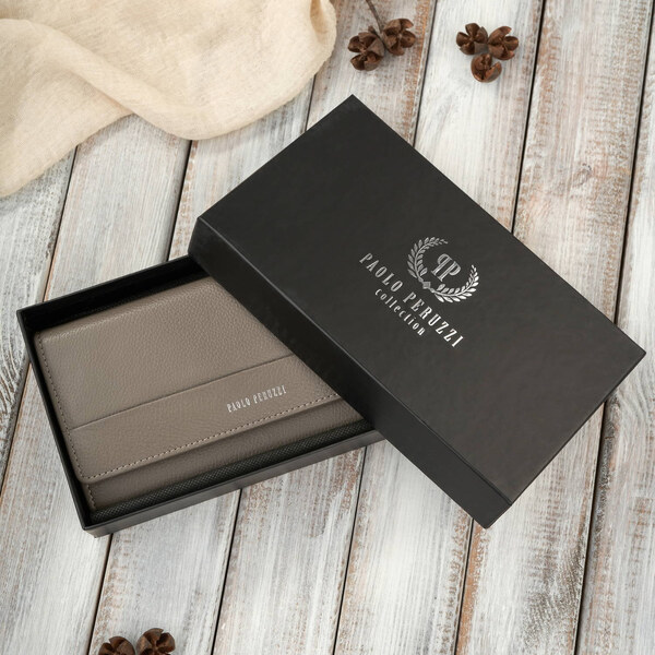 Paolo Peruzzi Dámska kožená peňaženka veľká horizontálna | šedohnedá 59705942