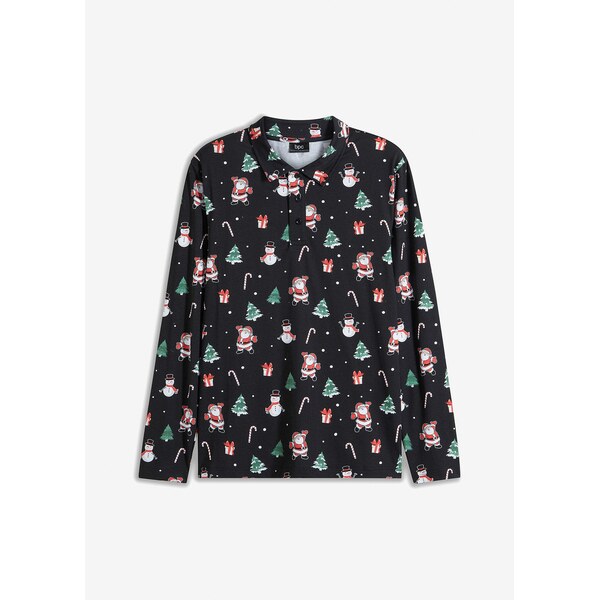 bonprix Polo tričko s vianočným motívom z bavlny, farba čierna 59720278