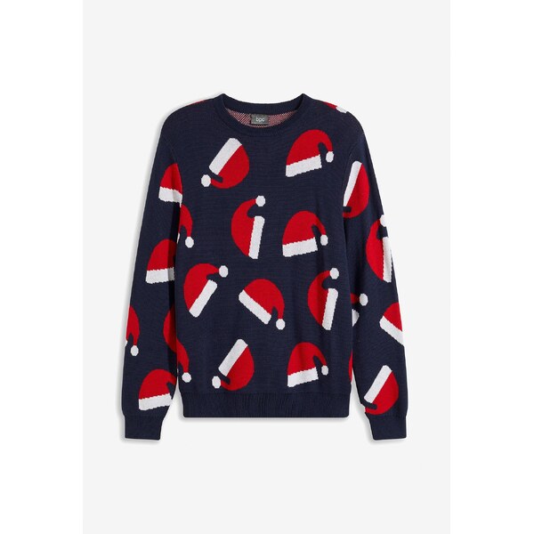 bonprix Pulóver s vianočným motívom a bavlnou, farba modrá 59720282