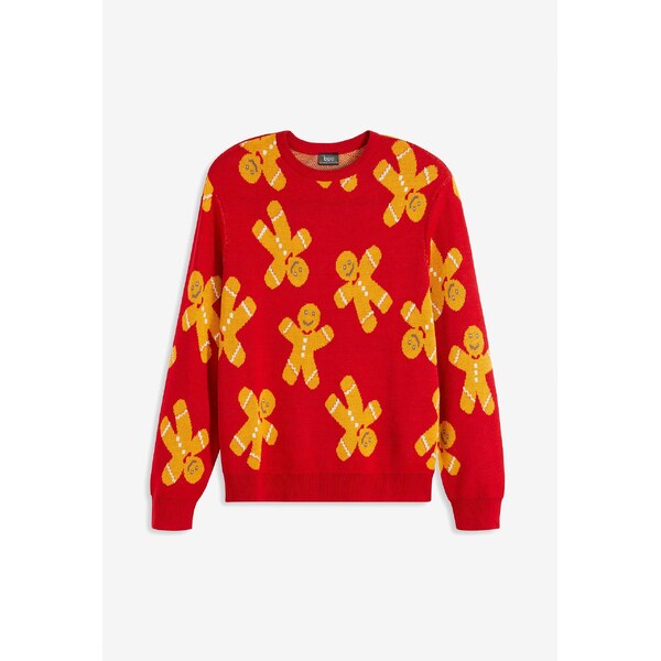 bonprix Pulóver s vianočným motívom a bavlnou, farba červená 59720296