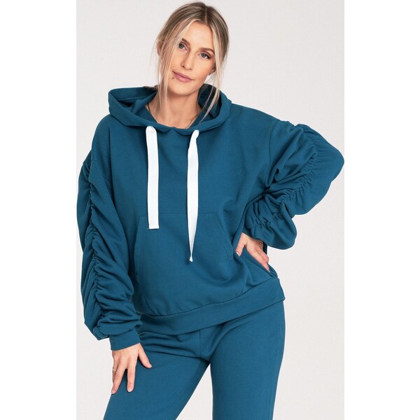 FIGL Modrá dámska bavlnená mikina s kapucňou M1055 Blue 59720477