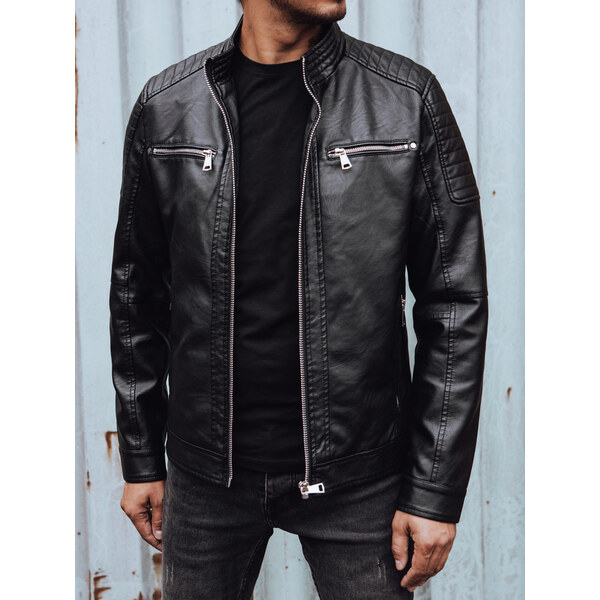 Pánska kožená bunda s prackami čierna Dstreet TX4731 - výpredaj 67148662
