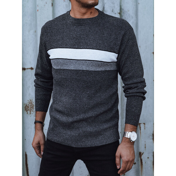 DStreet Pánsky tmavosivý sveter s pruhmi 59905044