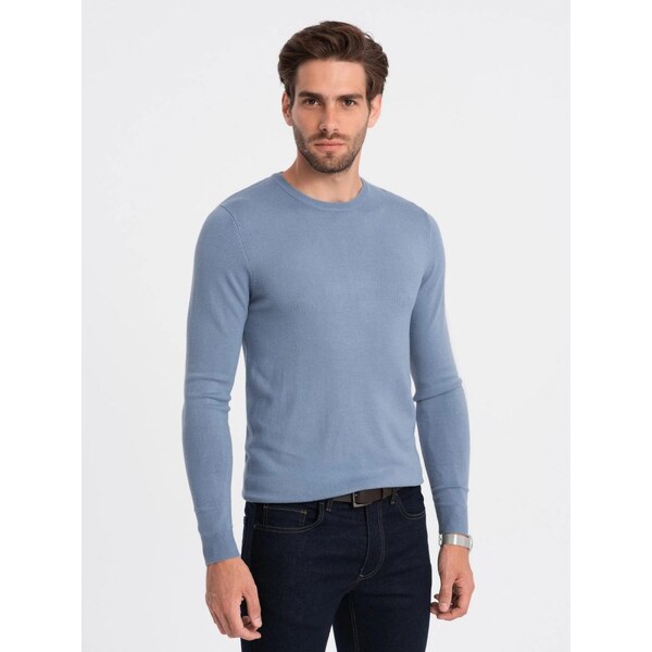 Ombre Clothing Klasický svetlo modrý sveter s okrúhlym výstrihom V10 48352261