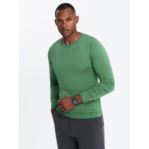 Ombre Clothing Klasický zelený sveter s okrúhlym výstrihom V13 SWBS 48349525