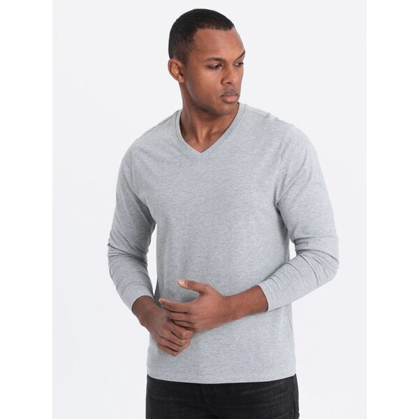 Ombre Clothing Šedé tričko s dlhým rukávom a V-výstrihom V7 LSBL-0108 51051997