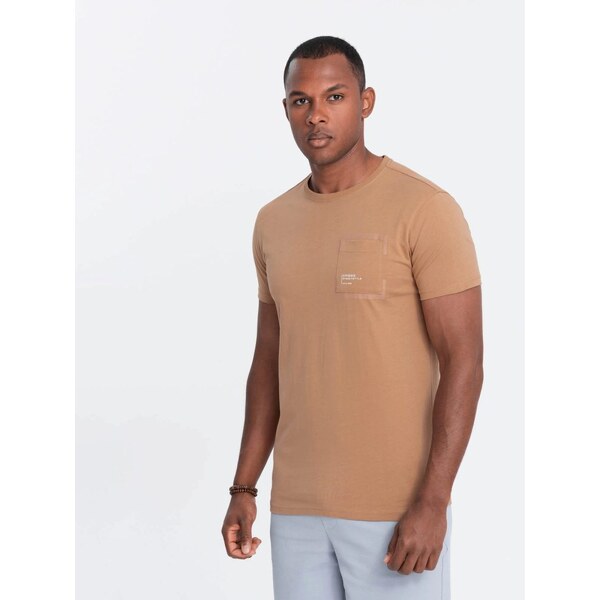 Ombre Clothing Zaujímavé tričko s ozdobným vreckom svetlo hnedé V7 49033066