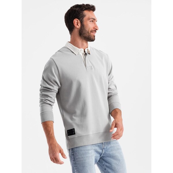 Ombre Clothing Elegantná popolavá mikina s polo golierom V7 SSNZ-0132 48820167