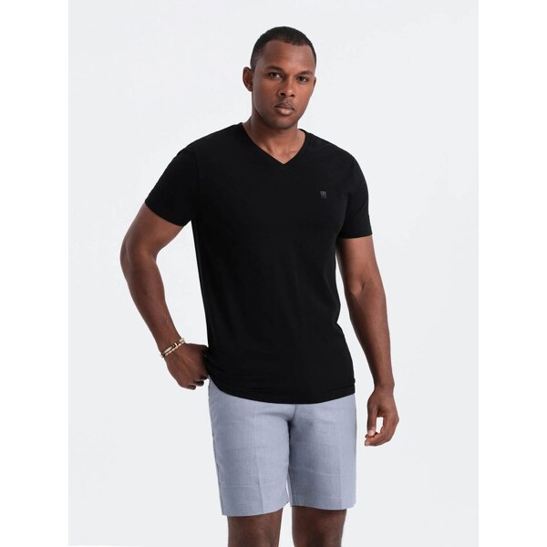 Ombre Clothing Trendy pánske čierne tričko s V-výstrihom V3 TSCT-0106 49033098