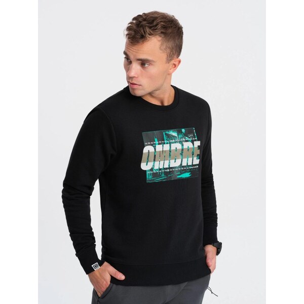 Ombre Clothing Pánska čierna mikina s výrazným nápisom V3 SSPS-0156 49044175