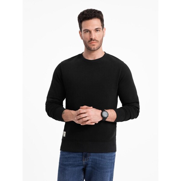 Ombre Clothing Základná čierna mikina bez kapucne V5 SSBN-0175 52264035