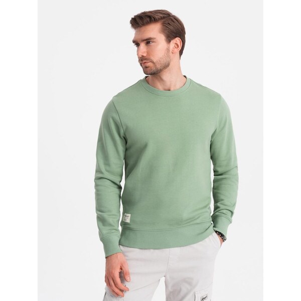 Ombre Clothing Základná zelená mikina bez kapucne V3 SSBN-0175 52264033