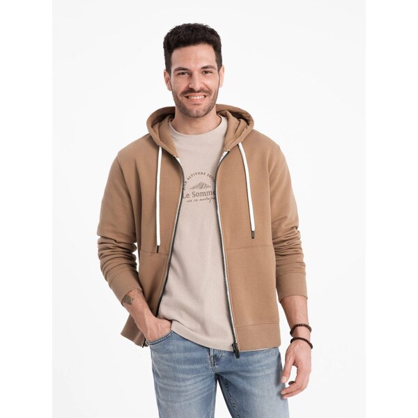 Ombre Clothing Základná hnedá mikina na zips V2 SSBZ-0178 52339705