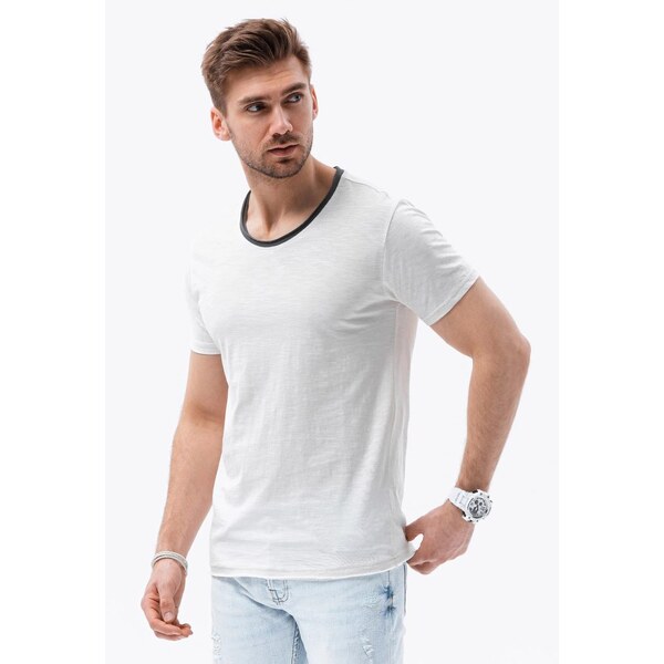 Ombre Clothing Trendy ecru tričko bez potlače V6 TSCT-22SS-004 54070136