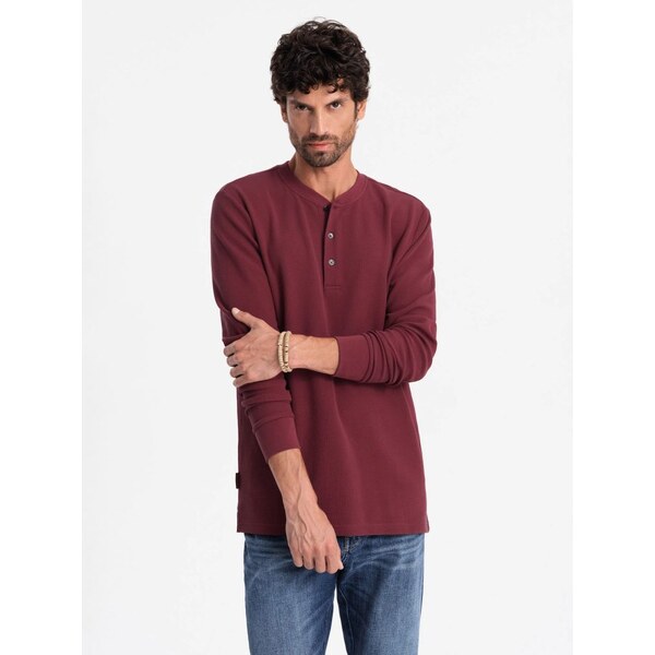 Ombre Clothing Vínové úpletové pánske tričko V2 LSCL-0120 58148060