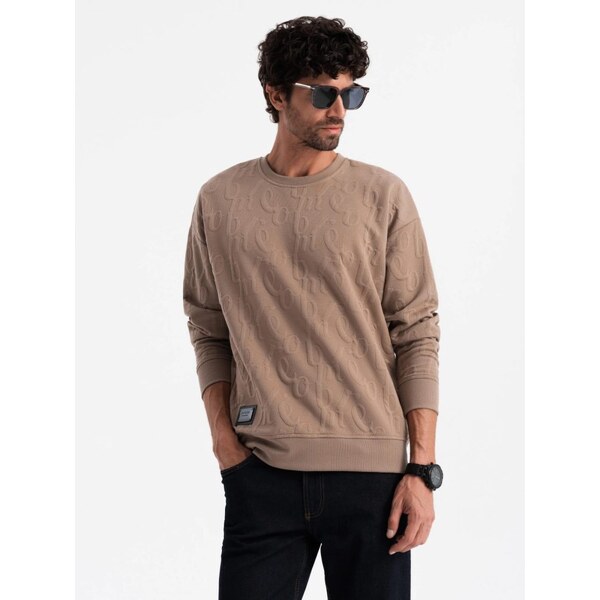 Ombre Clothing Pútavá hnedá mikina s výraznými písmenami V3 SSNZ-0164 58162442