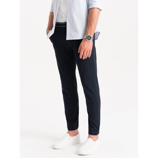 Ombre Clothing Tmavo modré chinos nohavice s ozdobným pásom V2 PACP 54096194