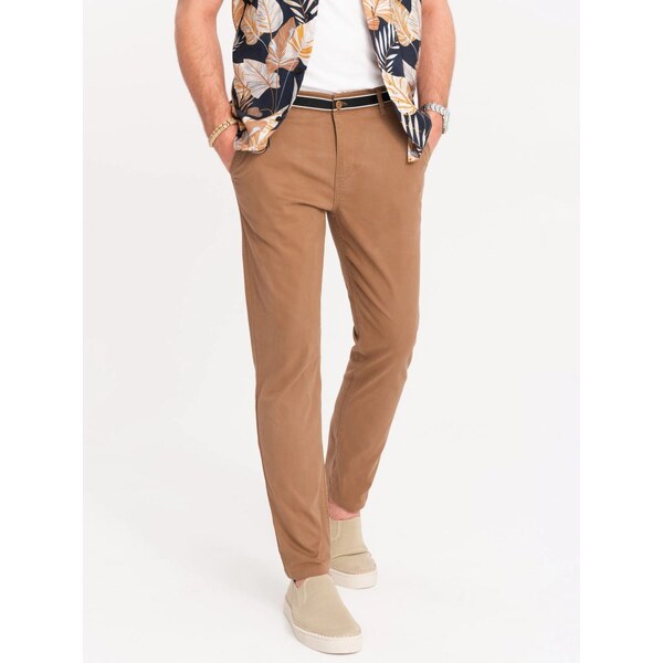 Ombre Clothing Hnedé chinos nohavice s ozdobným pásom V4 PACP-0118 54096195
