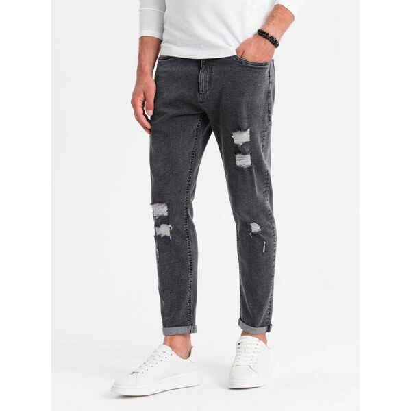 Ombre Clothing Trendy grafitové rifle s odreninami V3 PADP-0163 58366493