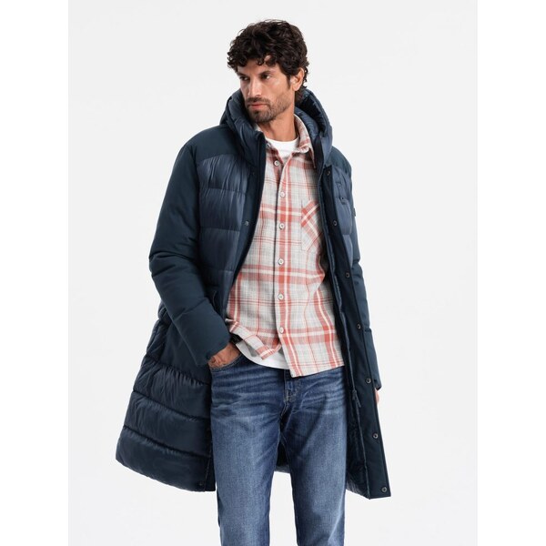 Ombre Clothing Atraktívna tmavo modrá dlhá bunda na zimu V4 JALP-0165 65638669