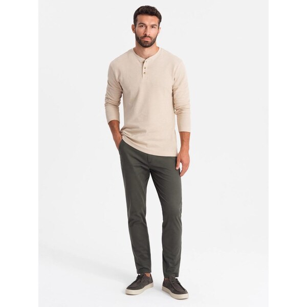 Ombre Clothing Chinos khaki nohavice klasického strihu V3 PACP-0183 59092436