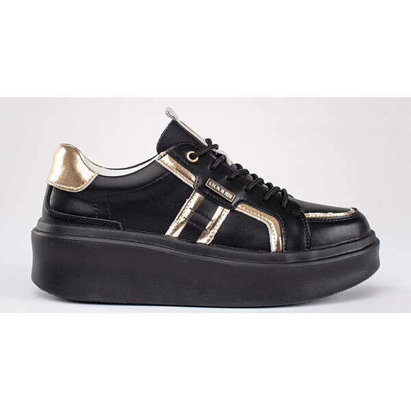 SHELOVET Kožené čierno-zlaté sneakersy na platforme GD-XF-134B 66148762