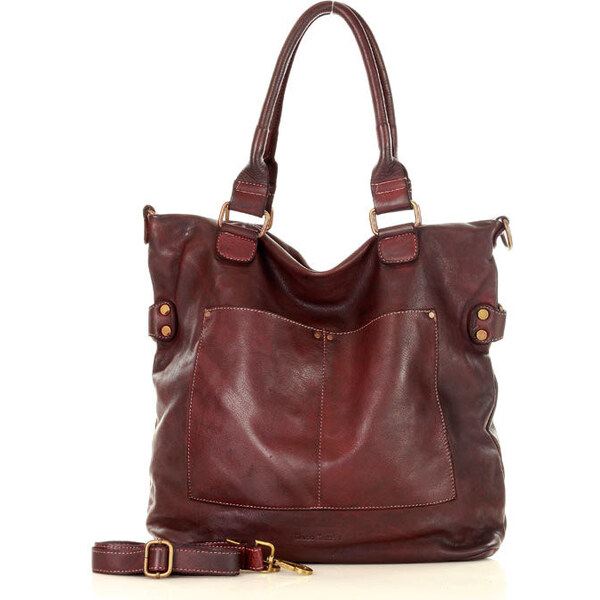 MARCO MAZZINI Dámska kožená shopper taška XL Vintage | bordová v7f 59802476