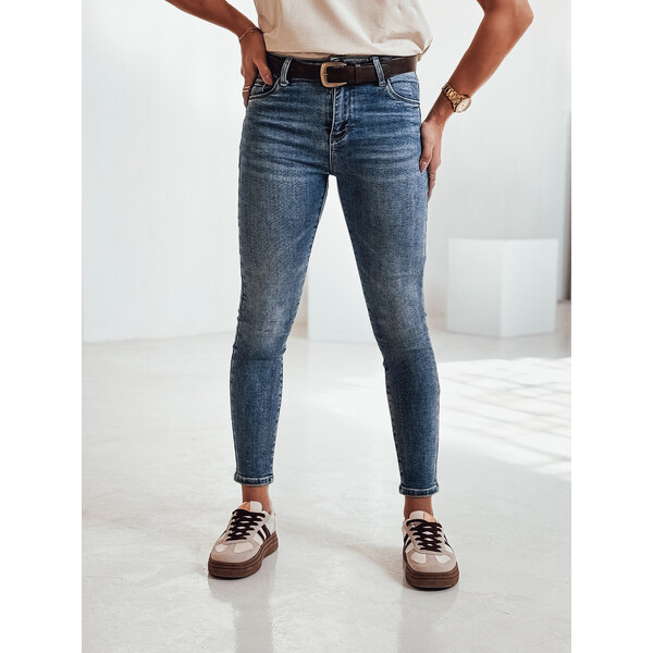 BASIC Dámske modré džínsové nohavice s opaskom JEANSETTA UY2202 59816236