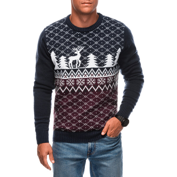 Edoti Mens Christmas winter jumper with reindeer - navy blue and white 59816129