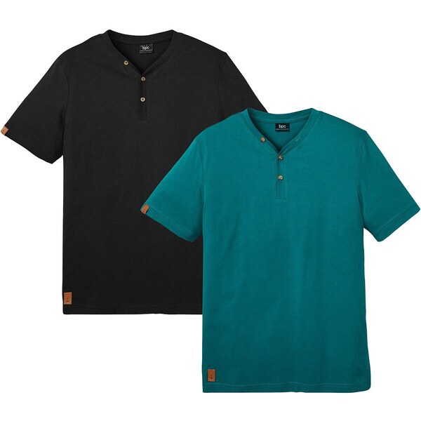 bonprix Tričko s gombičkami (2 ks), z čistej bio bavlny, farba čierna 48386654