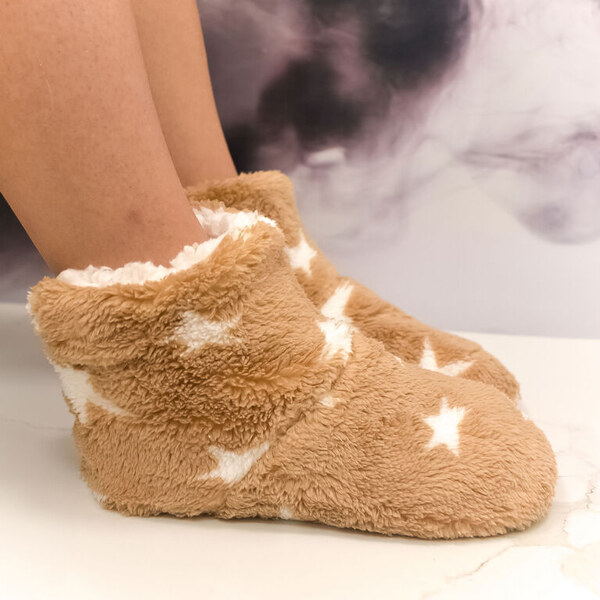 AURA.VIA Detské plyšové svetlohnedé ponožky Starry Cozy 28-35 59829654