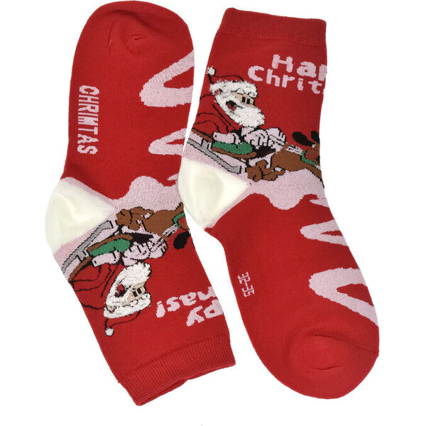 AURA.VIA Detské vianočné bavlnené červené ponožky CoolSanta 28-35 59829685