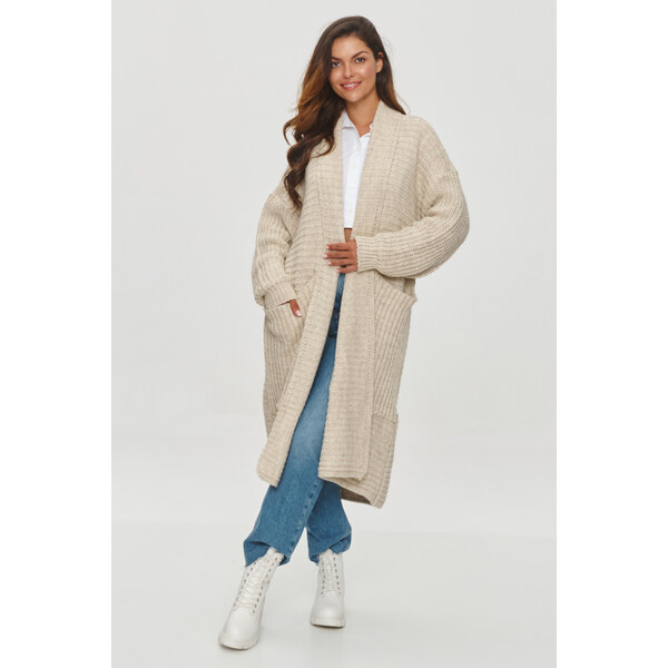 Makadamia Kardigan s veľkými vreckami S153 | béžová melanž S153 59830032