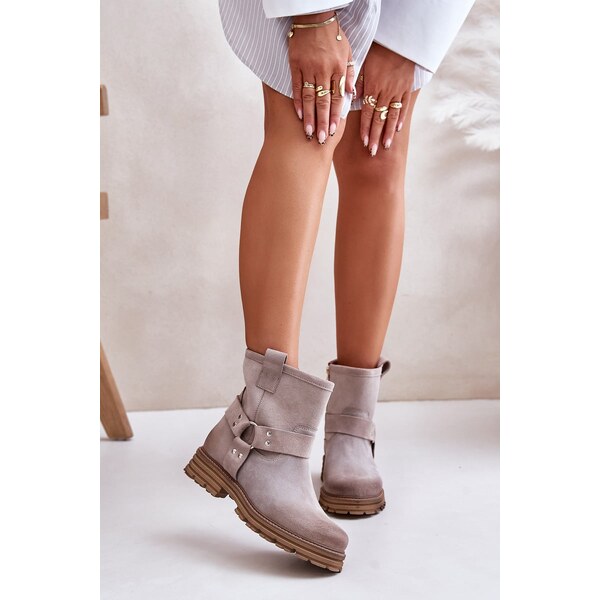 Boto Suede womens ankle boots with flat heel Lewski Cappuccino 59905079